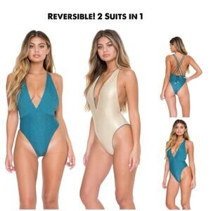 Luli Fama Reversible Havana Nights Deep V Crossed Back One Piece SZ L $184